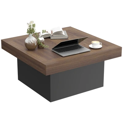 HOMCOM Square Coffee Table with 16-Colour LED Lights, 35-inch Modern Center Table for Living Room, Walnut