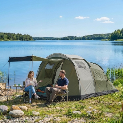 Outsunny Camping Tent Waterproof Camping Tent with Two Room for 3-4 Person Waterproof, Green