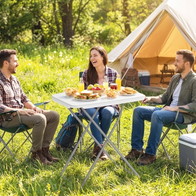 Outsunny Folding Picnic Table 5-Level Height Adjustment, Portable Camping Table for Outdoor Indoor Use 30" x 20", White
