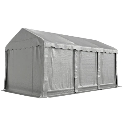 Outsunny 20' x 10' Portable Shed, Outdoor Storage Shed Tent with Roll-up Zipper Door and Removable Sidewalls, Light Grey