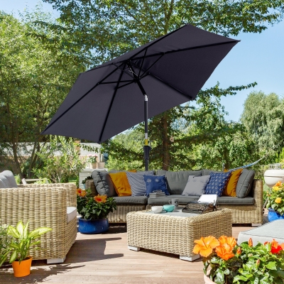 Outsunny 8.5FT Patio Umbrella, Round Garden Parasol with 6 Ribs, Market Sunshade Tilt Canopy w/ Crank Handle for Outdoor, Grey