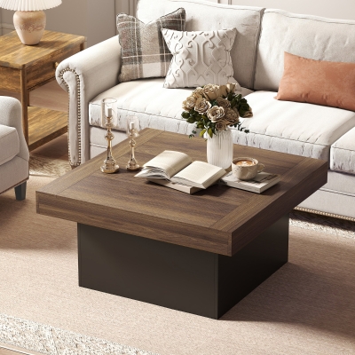 HOMCOM Square Coffee Table with 16-Colour LED Lights, 35-inch Modern Center Table for Living Room, Walnut