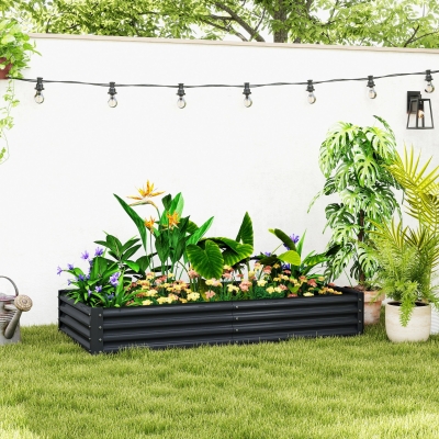 Outsunny 6 x 3 x 1ft Galvanized Raised Garden Bed, Reinforced Outdoor Planter Box with Open Bottom, Dark Grey