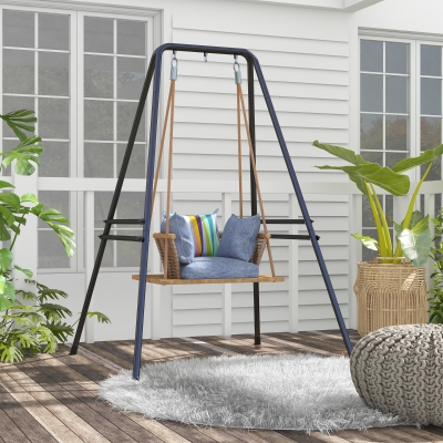 Outsunny Hammock Chair Stand, Hanging Heavy Duty Metal Frame Hammock Stand for Hanging Hammock Air Porch Swing Chair, Egg Cahir, Indoor & Outdoor Use, 48.8" x 56.3" x 70.9" Black