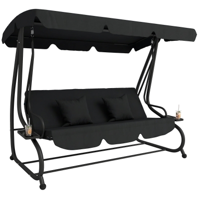 Outsunny 3-Seat Outdoor Swing Chair, Adjustable Canopy, Black