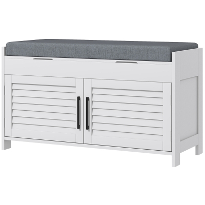 HOMCOM White Shoe Storage Bench with Cushion & Hidden Compartments