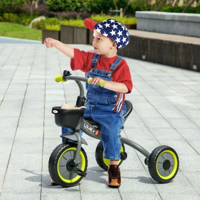 Qaba Tricycle for Toddler 2-5 Year Old Girls and Boys, Toddler Trike with Adjustable Seat, Basket, Bell, Black