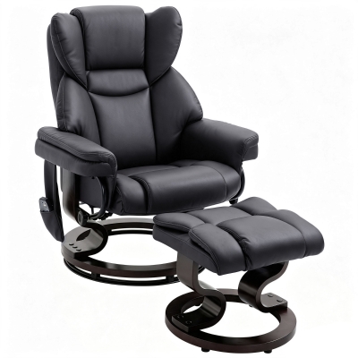 HOMCOM Faux Leather Massage Recliner Chair with Ottoman, Black