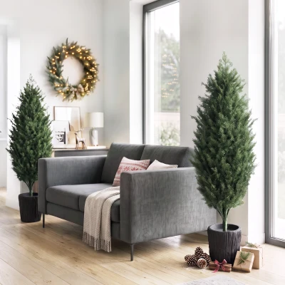 HOMCOM 4ft Faux Cedar Christmas Tree Set, UV Resistant, Green