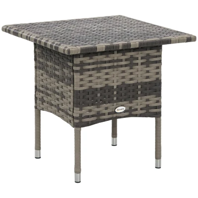 Outsunny 20" Patio Wicker Coffee Table, Outdoor Coffee Table with Plastic Board Underneath the Woven Tabletop for Patio, Garden, Balcony, Mixed Grey