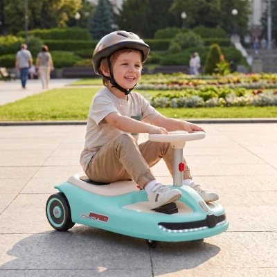 Qaba 12V Electric Wiggle Car, 2-Speed, Music, Lights, Light Blue
