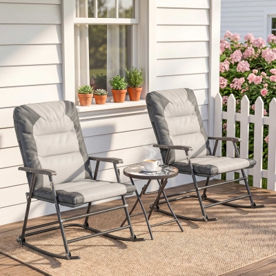 Outsunny 3-Piece Outdoor Foldable Rocking Chair Set, Light Grey