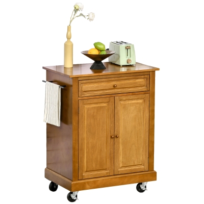 HOMCOM Modern Rolling Kitchen Cart with Drawer & Storage, Brown