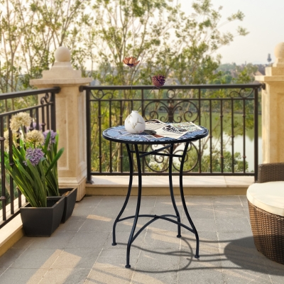 Outsunny 23.6" Mosaic Round Patio Table with Ceramic Tabletop, Outdoor Furniture, Multicolor