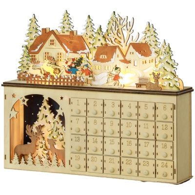 HOMCOM Wooden Christmas Advent Calendar with 24 Drawers, LED