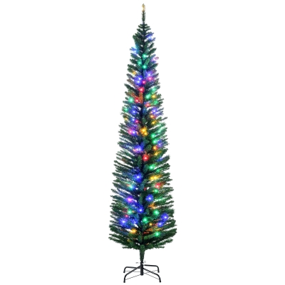 HOMCOM 7' Pencil Christmas Tree with LED Lights, Steel Base