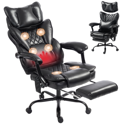 HOMCOM High Back Heated Massage Office Chair, Reclining PU Leather, Black