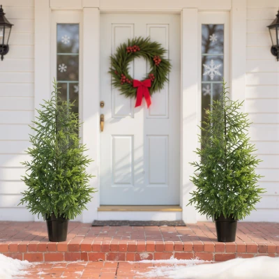 HOMCOM Set of 2 4ft Artificial Norfolk Pine Christmas Trees, Green