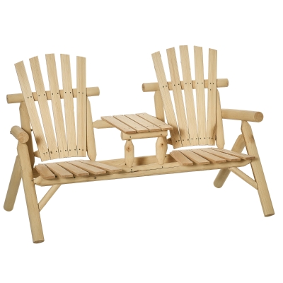 Outsunny 2-Seat Wooden Adirondack Chair, Outdoor Loveseat