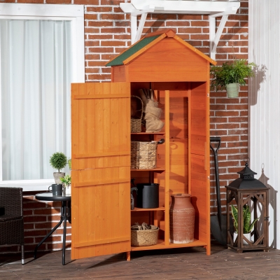 Outsunny Wood Garden Shed Outdoor Tool Storage Cabinet Hutch Lockable Unit with Double Door and 3 Tire Storage Shelves