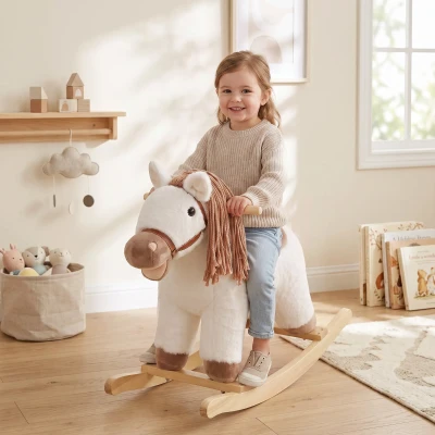 Qaba Kids Rocking Horse with Realistic Sounds & Anti-Tip Limiters