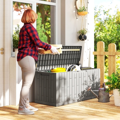 Outsunny 120 Gallon Resin Deck Box, Lockable Outdoor Storage Box, Splash-Resistant & UV Resistant Patio Storage Container