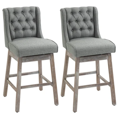 HOMCOM 30" Swivel Bar Stools Set of 2, Tufted Bar Chairs, Gray