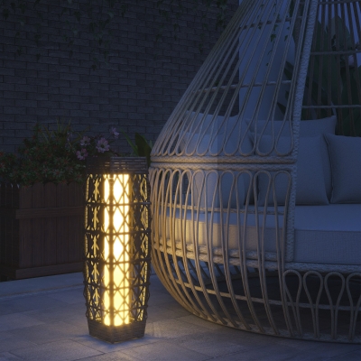 Outsunny Wicker Outdoor Floor Lamp, Decorative Solar Lantern with Auto On/Off LED Lights, IP44 for Patio, Porch, Pathway, Grey