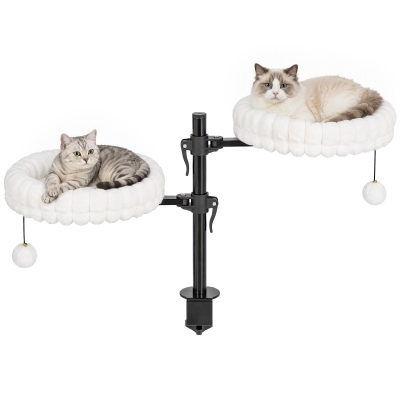 PawHut Cat Desk Hammock Bed with 2 Removable Beds, 24 lbs, White