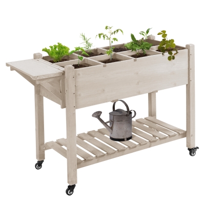 Outsunny Raised Garden Bed Planter Box w/ 8 Grids & Wheels