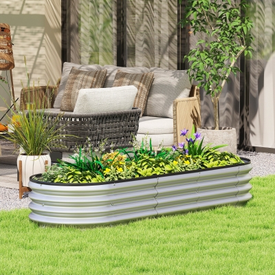 Outsunny 6' x 2' x 1' Large Outdoor Planter Box, Galvanized Raised Garden Bed with Metal Plant Stake, Silver