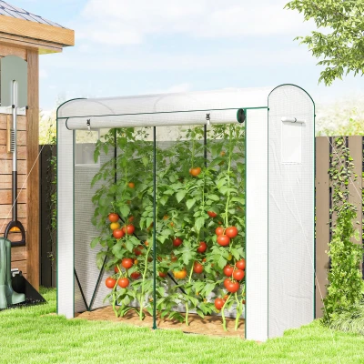 Outsunny Mini Portable Greenhouse with PE Cover & Roll-Up Door, White