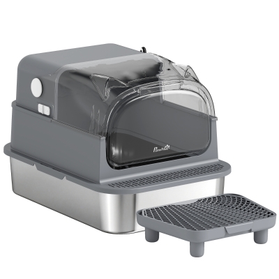 PawHut XXL Stainless Steel Enclosed Cat Litter Box with Flip Lid