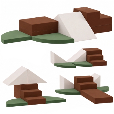 Qaba 8PCS Kids Foam Climbing Blocks, Velvet, Non-Slip, Brown