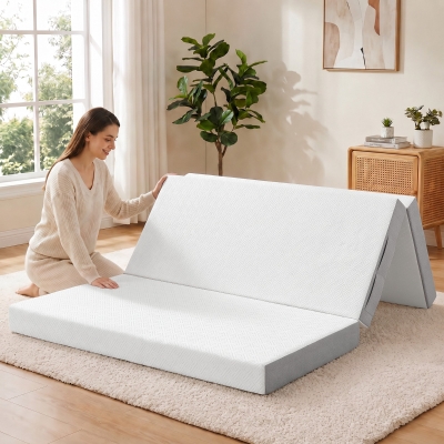 HOMCOM Foldable Mattress Queen Size, 6 Inch Tri Fold Memory Foam Mattress with Washable Cover & Non-Slip Bottom, 60" x 80" x6"