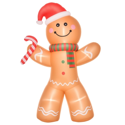 HOMCOM 8ft Inflatable Gingerbread Man with LED Lights