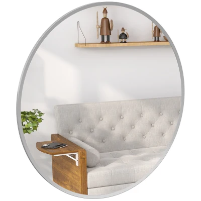 HOMCOM 24" Decorative Wall Mirror for Bedroom Living Room, Modern Round Bathroom Mirror for Home Decor, Silver