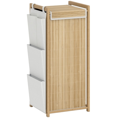 HOMCOM Bamboo Laundry Hamper with Removable Drawstring Bag and Side Storage Pockets, 20 Gal, Natural