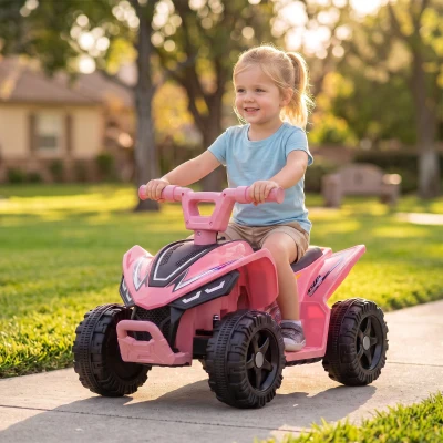 Qaba Kids ATV 6V Battery Powered Quad, 4 Wheeler, Light Pink