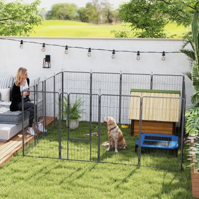PawHut 16 Panels Dog Playpen with Strap, Portable & DIY, for Large Dogs, for Yard, RV, Camping, Garden, 47" Height
