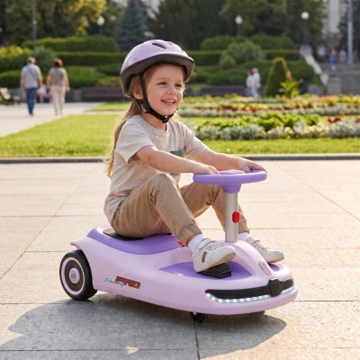 Qaba 12V Electric Wiggle Car, 2 Speed, Music, Lights, 3-5yrs, Purple