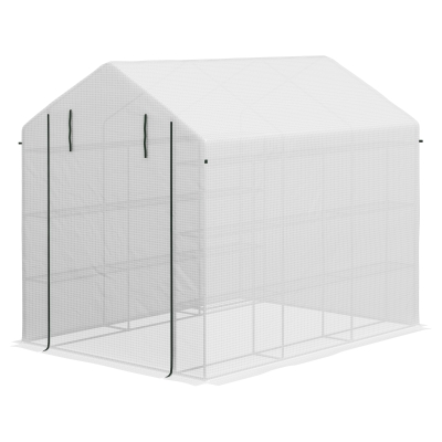 Outsunny Outdoor Walk-in Greenhouse, 18 Shelves, White