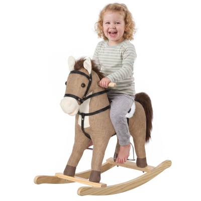 Qaba Rocking Horse Toy with Sound for Toddlers 12-36 Months, Brown