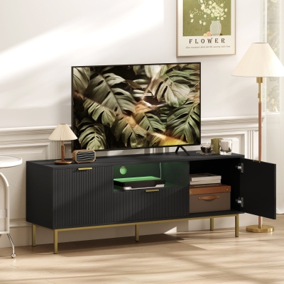HOMCOM Modern TV Console for TVs up to 60 Inch, Entertainment Center with Smart RGB LED Lights and Soft Close Doors, Black