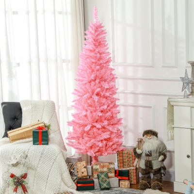 HOMCOM 6ft Tall Pencil Artificial Christmas Tree with 479 Branch Tips with Steel Base, Pink