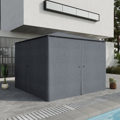 Outsunny Gazebo Curtains, 10' x 10' Universal Replacement Privacy Curtain, 4-Panels Sidewall with Hooks/C-Rings, Slate Grey