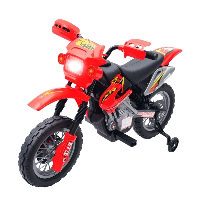 Aosom 6V Kids Motorcycle, Electric Motorcycle with Dirt Bike Style, Street Bike Design Battery Powered Ride On Toy with Training Wheels, Headlight, Music, Ages 5-8, Red