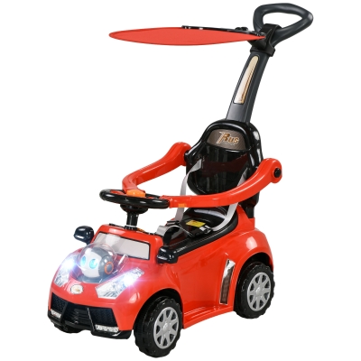 Qaba 3-in-1 Push Car with Canopy, Music & Safety Guardrail, Red