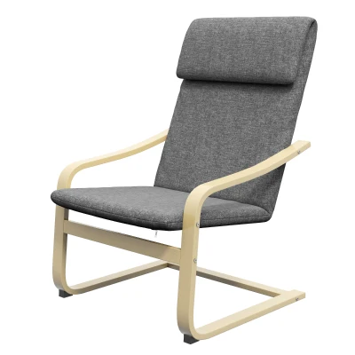 HOMCOM Modern Accent Chair, Linen-Feel Upholstered Living Room Chair with Wood Curved Legs for Balcony, Dark Grey