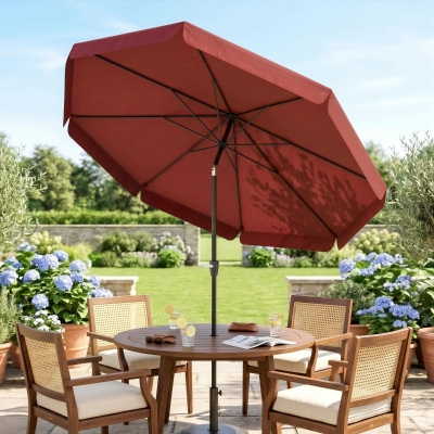 Outsunny 8.5 ft Outdoor Market Table Umbrella, Round Patio Umbrella with Tilt and Crank for Garden, Backyard, Deck, Wine Red